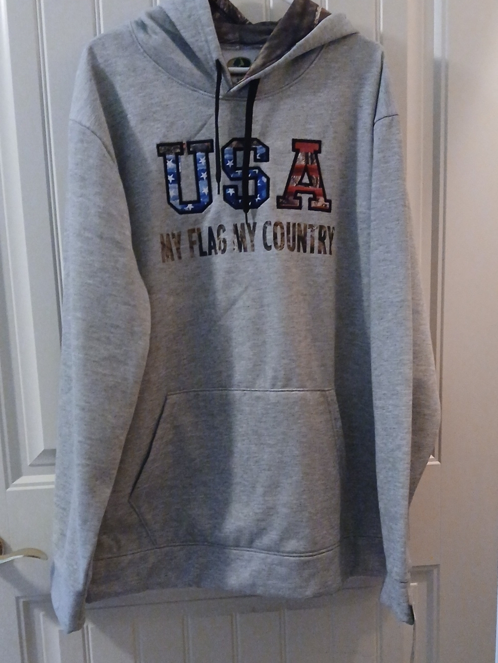 Mossy Oak Gray USA Graphic Hoodie with Flag Lettering